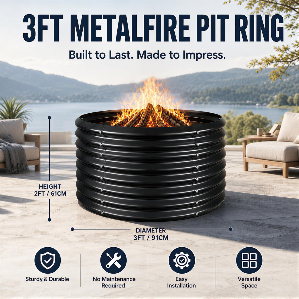 36 inch Fire Pit Ring, Galvanized Fire Ring 2ft high, Wood Burning Fire Pits Ring, Outdoor Fireplace Height 24 Inch