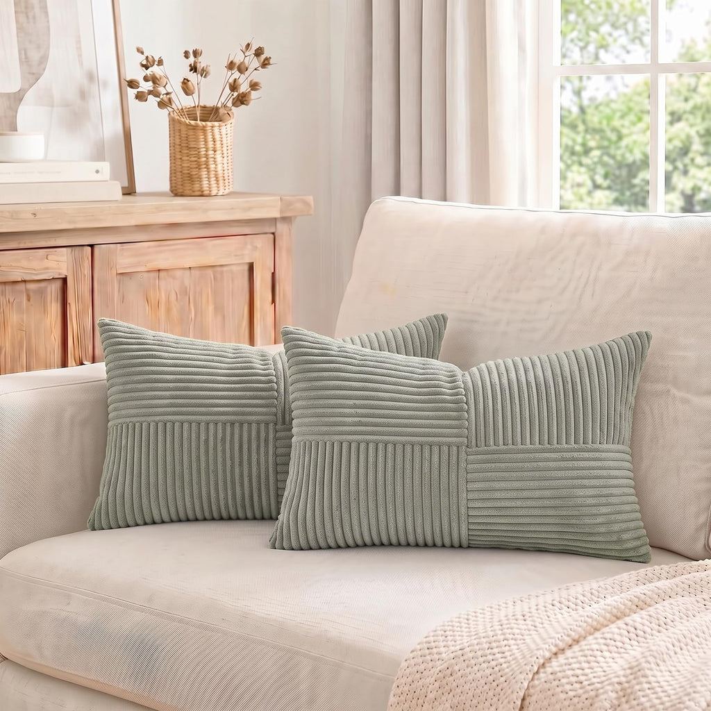 Grey Lumbar Decorative Throw Pillow Covers 16x28 Inch Couch Bed Sofa, Rustic Farmhouse Boho Home Decor, Soft Striped