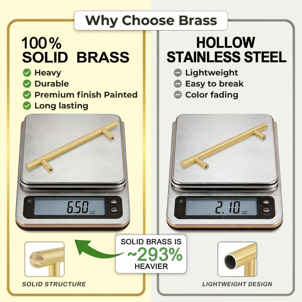 Solid Brass Cabinet Pulls, Brushed Gold Drawer Handles 5