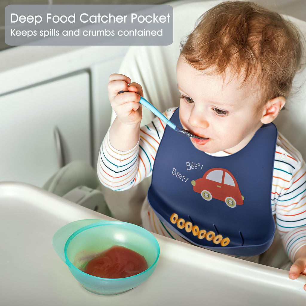 2 Pack Silicone Baby Bibs With Adjustable Fit Waterproof