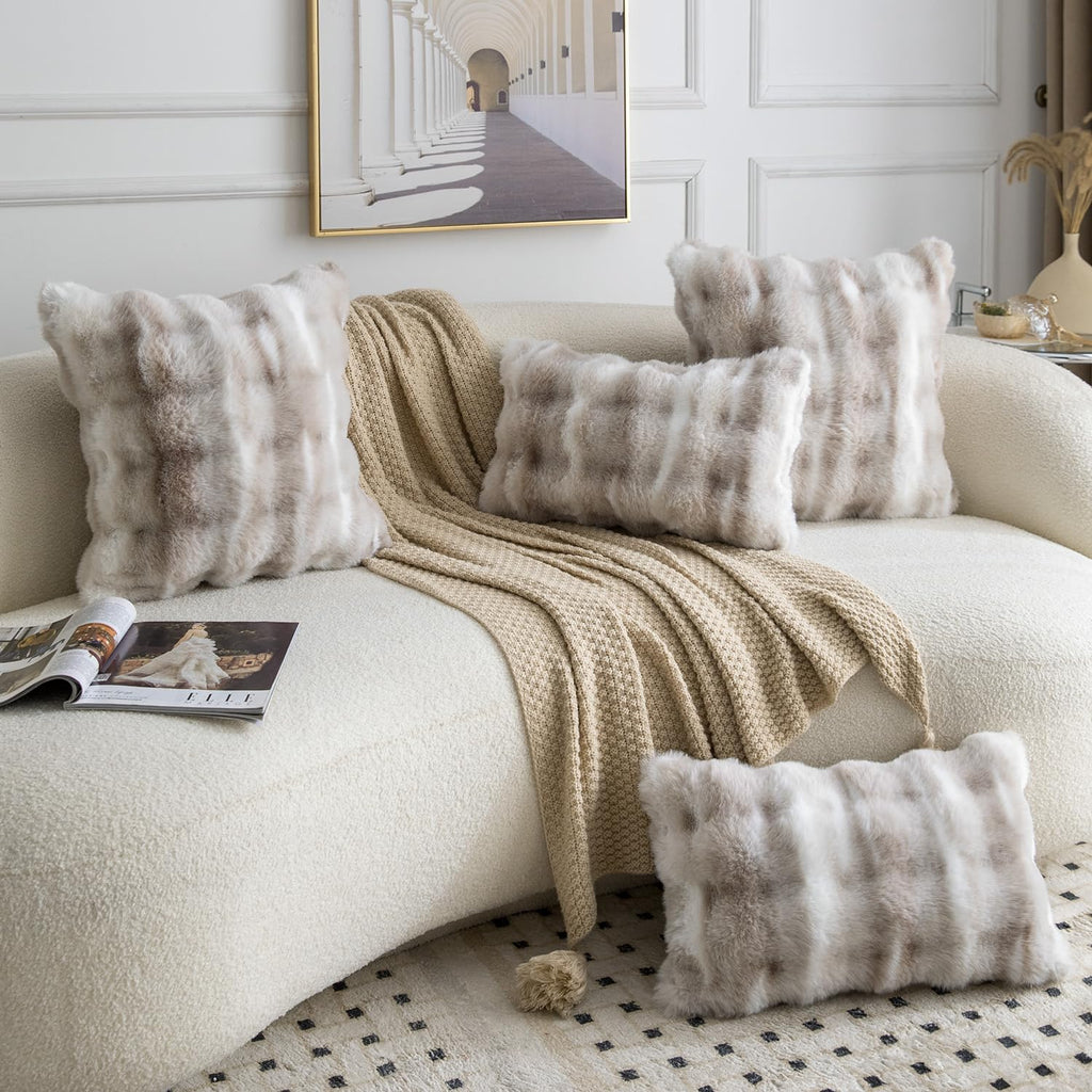 Pack of 2 Thick Plush Faux Wool Throw Pillow Covers Soft Boho Throw Pillows Luxurious Cushion Covers for Couch Sofa