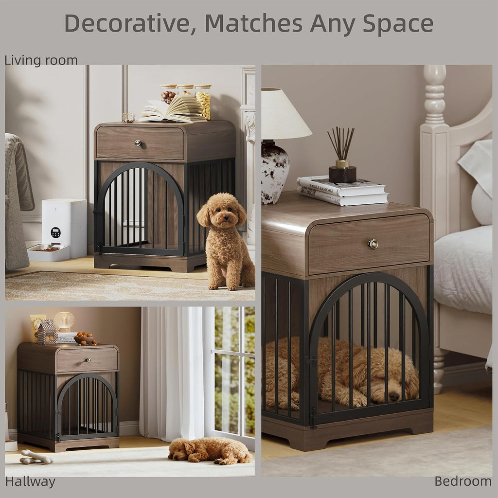 Dog Crate Furniture, Wooden Dog Crate House with Drawer, Kennel Indoor for Small Breed, Indoor Decorative Dog Kennel