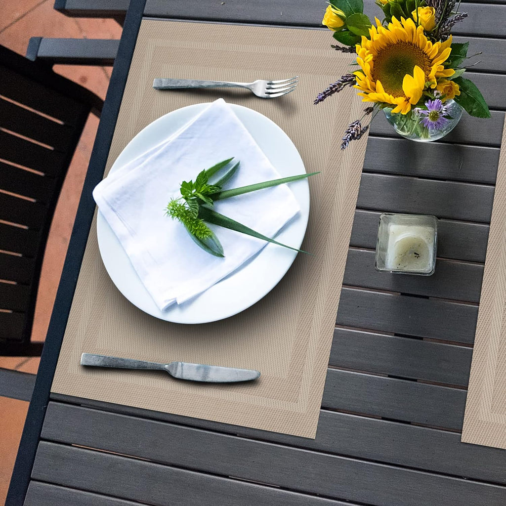 Placemats,Heat Resistant Woven Vinyl Washable PVC Place Mats,Non-Slip Stain Resistant Indoor/Outdoor Table - Set of 4