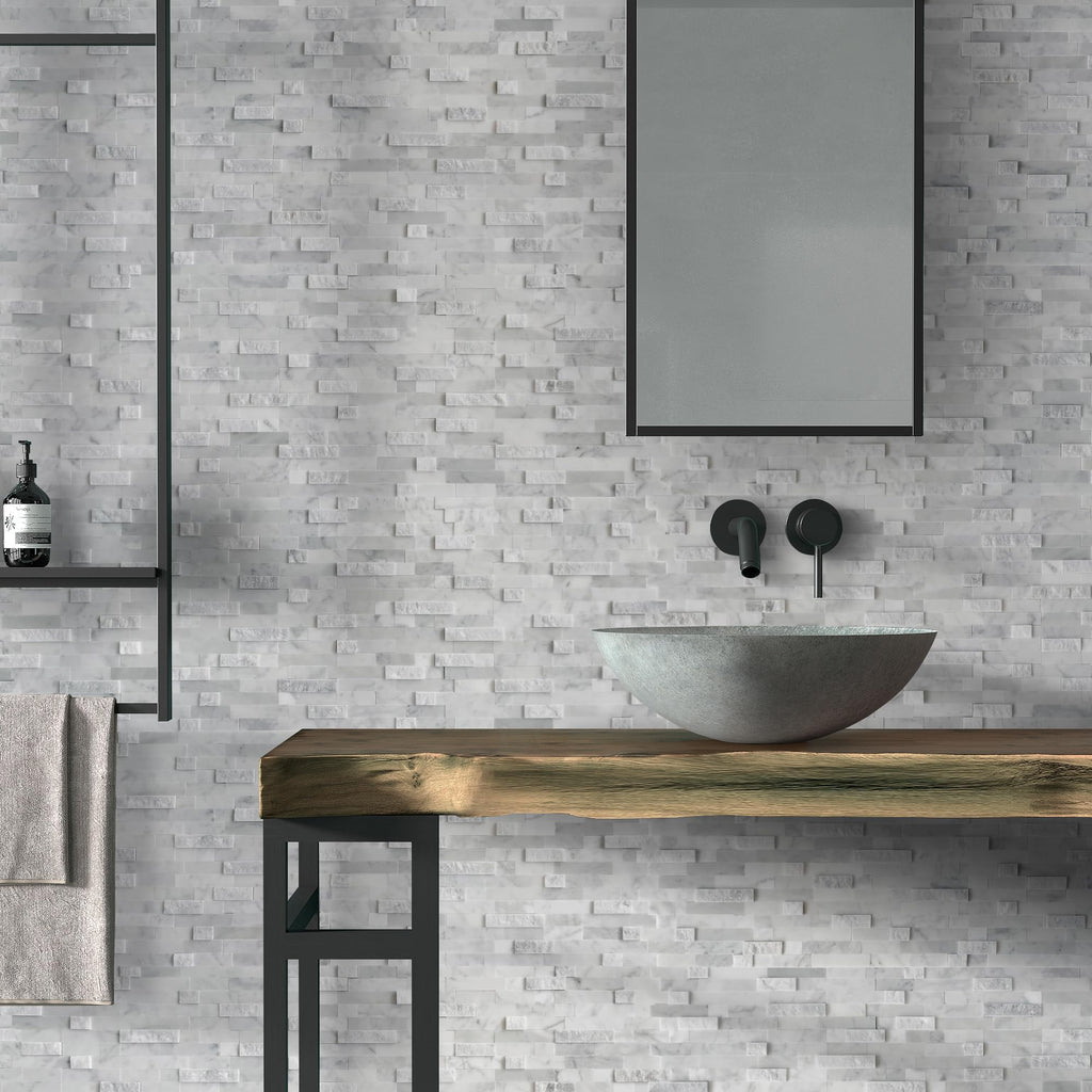 5-Sheet Peel and Stick Mosaic Natural 3D Stone Self Adhesive Marble Tiles, 11.5" x 10.7" Stick on Backsplash Bathroom