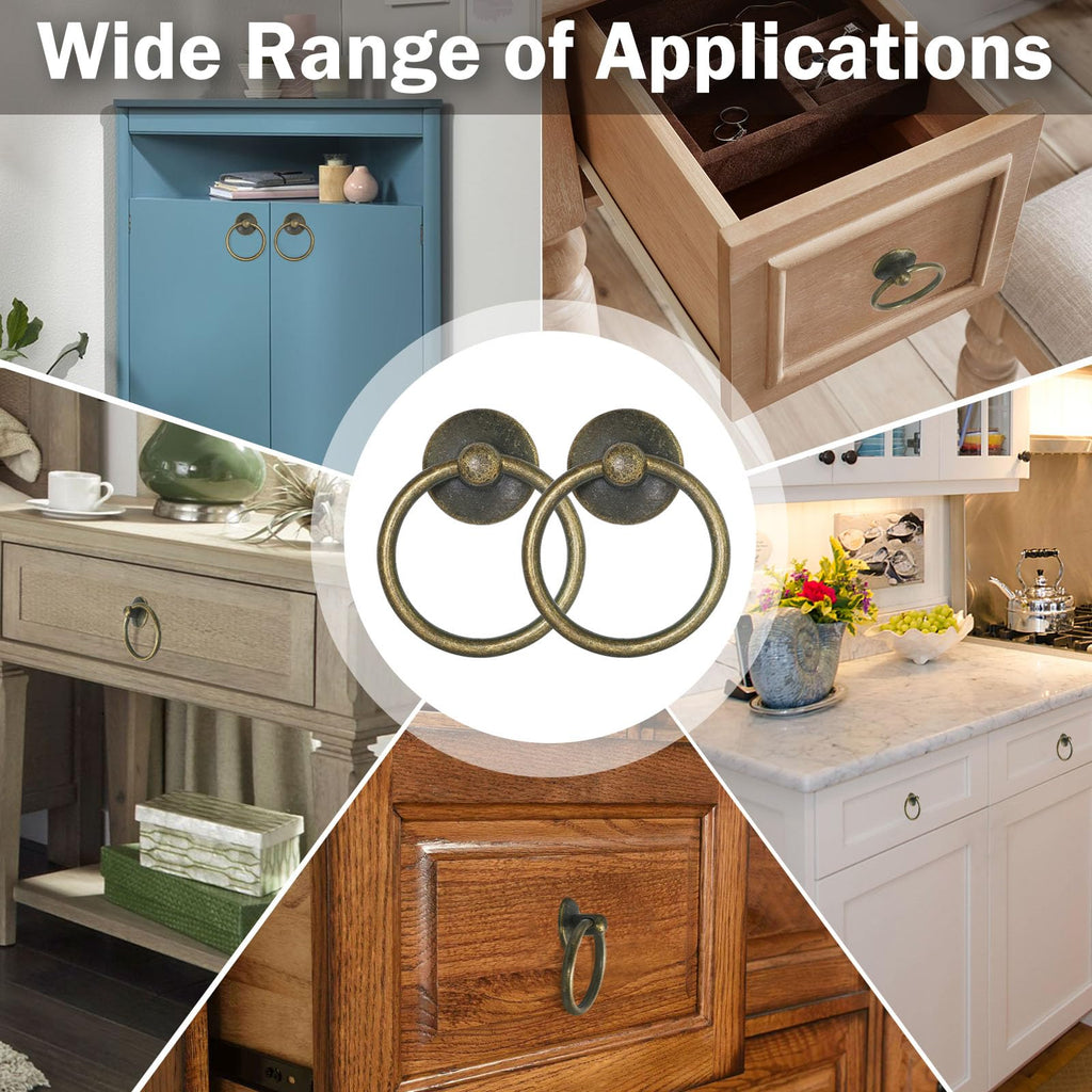 12pcs Drop Ring Drawer Pulls - Antique Brass