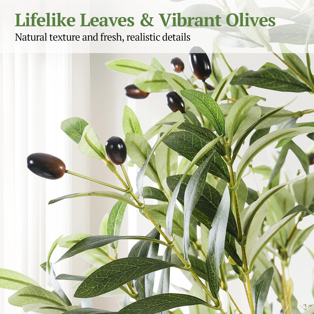 Large Olive Trees Artificial Indoor 7FT, Upgraded Faux Olive Tree with Realistic Leaves and Fruits, Heavy Base