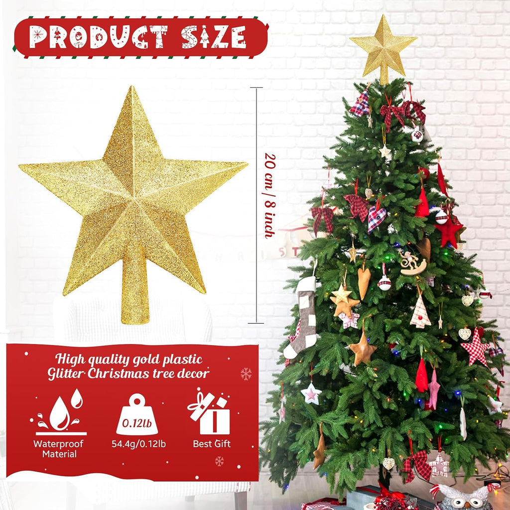 Glitter Christmas Star Tree Topper for Holiday Decorations, Christmas Tree Decoration for Holiday Ornament and Home