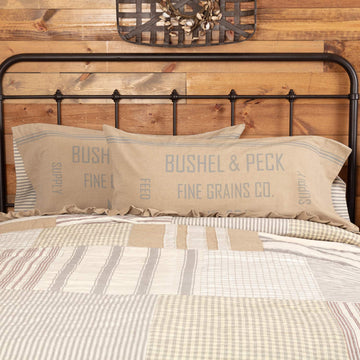 Grace Pillow Case Set King Size Cotton Farmhouse Vintage Grain Sack Style Reversible Stripe 21x40