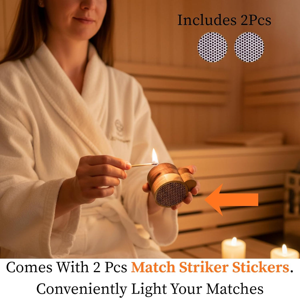 The Easy Strike Acacia Wood Match Holder with Striker - 3.25" x 2" (1Pc)