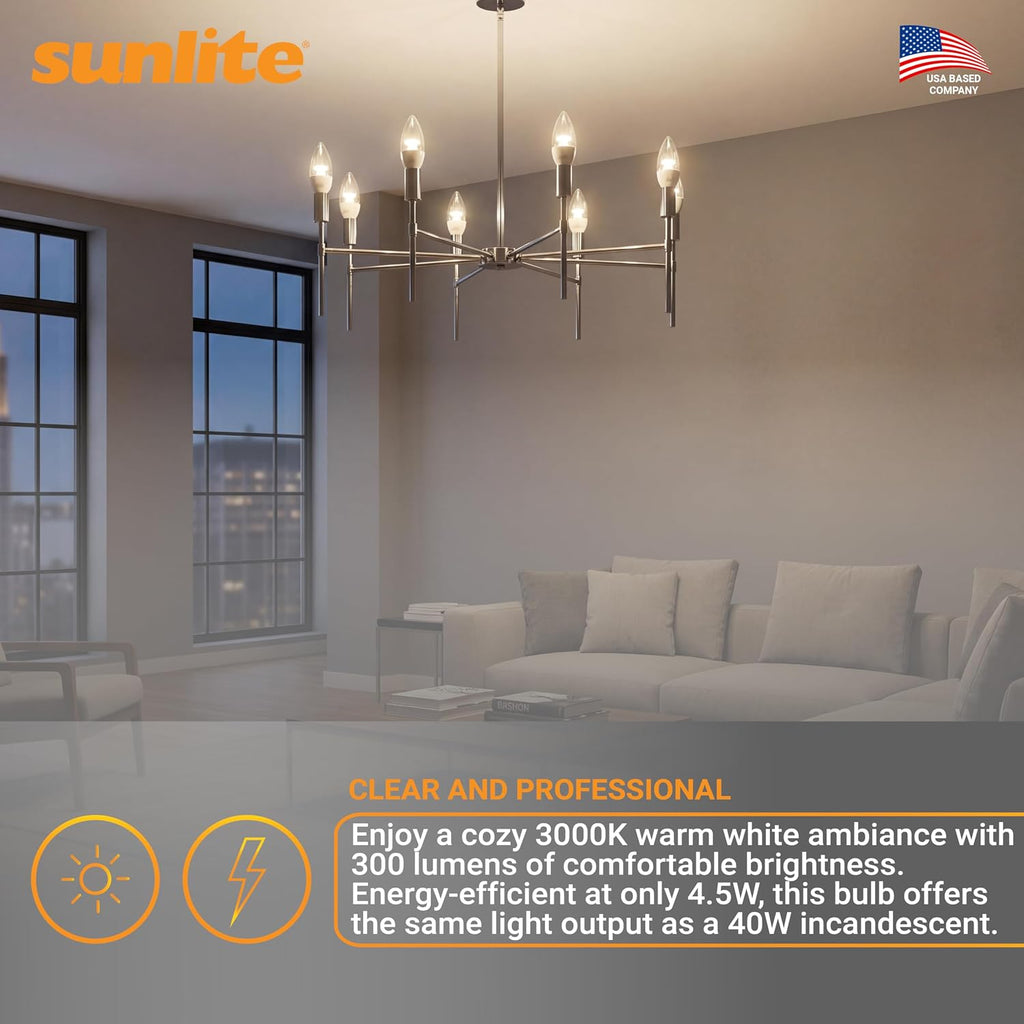 LED B11 Frosted Torpedo Tip Chandelier Light Bulb, 4.5 Watts (40W Equivalent) 300 Lumens, Candelabra E12 Base