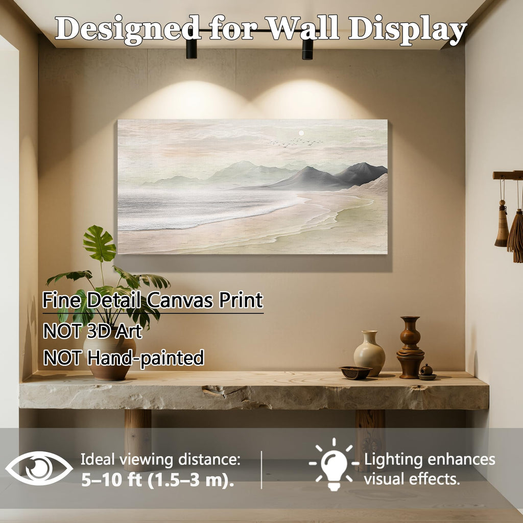 Japandi Coastal Wall Art Beach Mountain Large Wall Decor Neutral