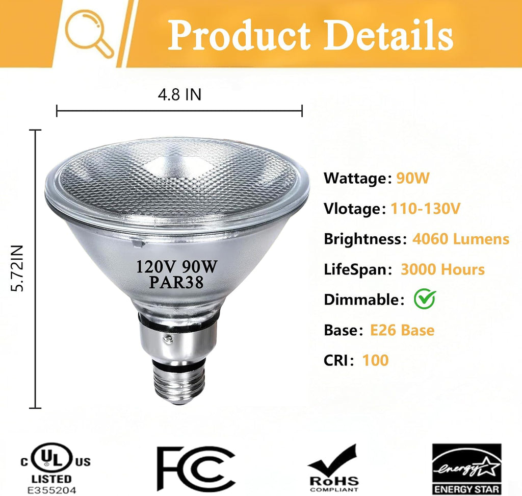 Par38 Halogen Bulb 90W 120V,Halogen Flood Light Bulb 4Pcs
