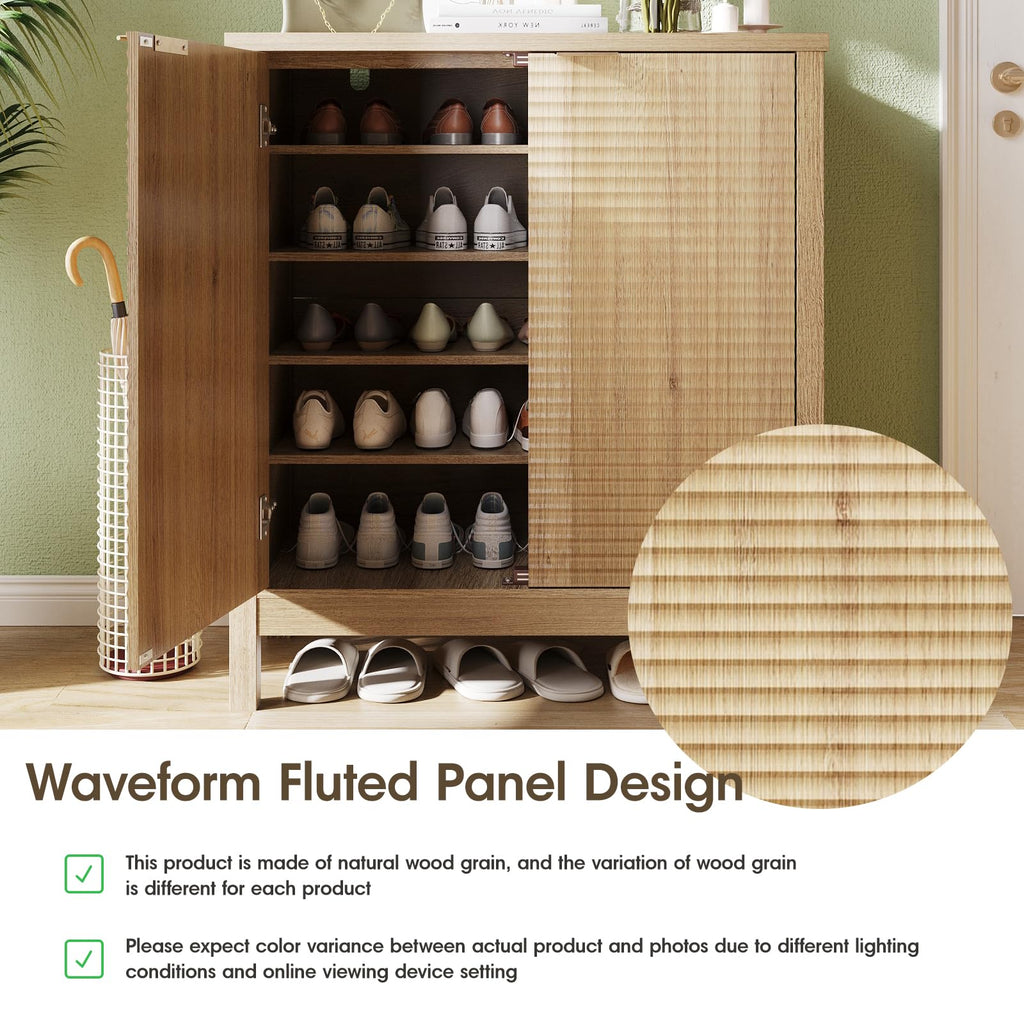 5-Tier Shoe Cabinet with Fluted Doors & Adjustable Shelves Shoe Storage, Hidden Shoe Storage Cabinet, Modern