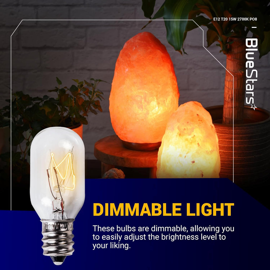 E12 T20 Himalayan Salt Lamp Bulb 120V 15W 2700K Warm White