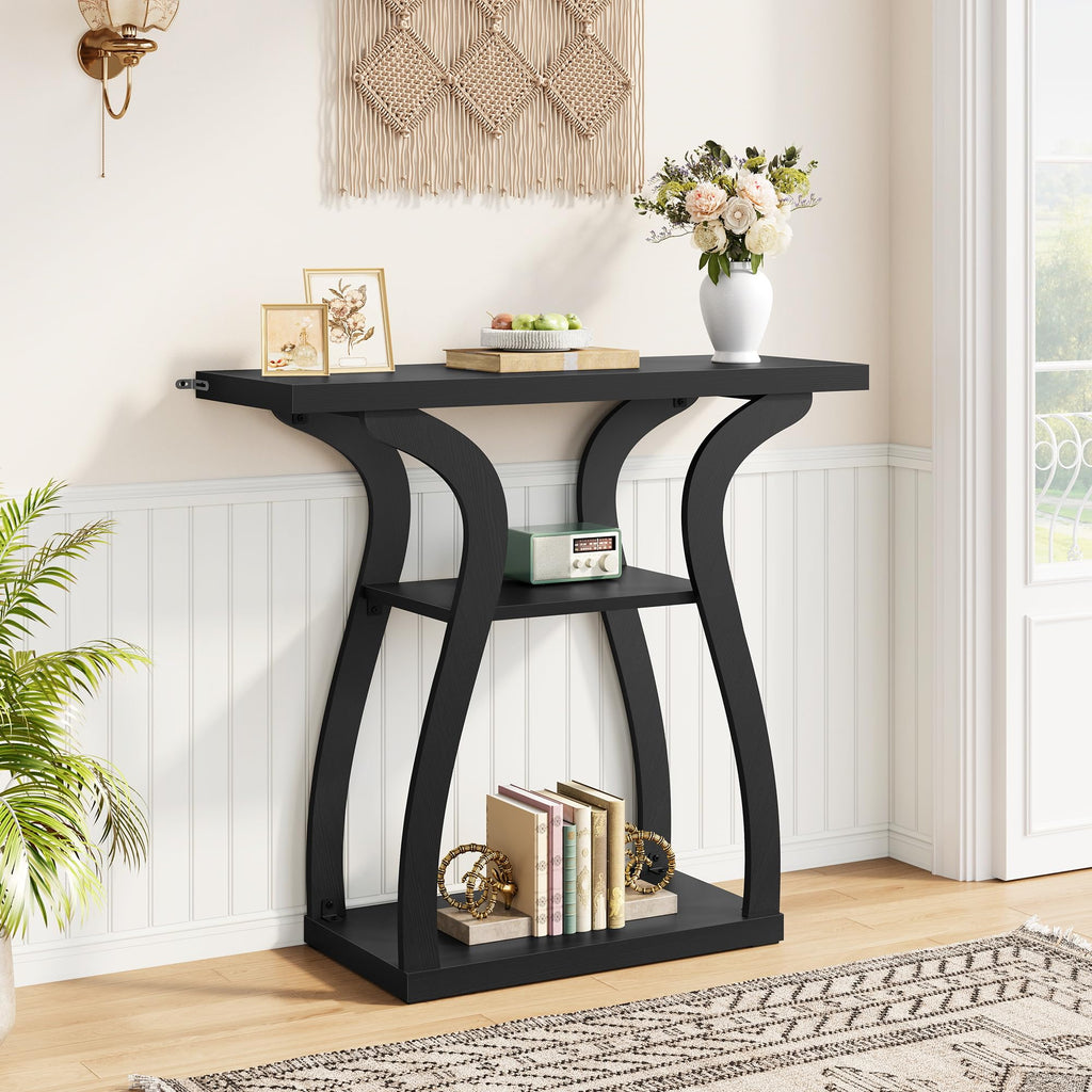 3-Tier Farmhouse Console Table 31.5", Black