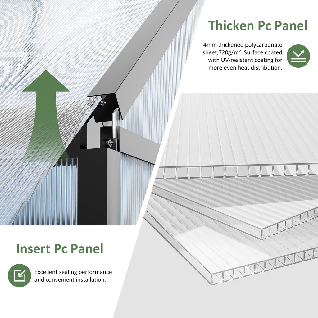 8×12 FT Walk-in Polycarbonate Greenhouse for Outdoor