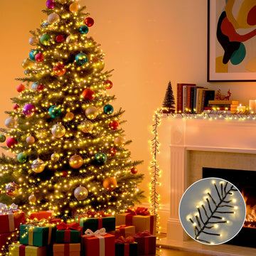 1000 LED 50FT Cluster String Lights, Outdoor Warm White Waterproof Christmas Tree Firecrackers String Lights with 8