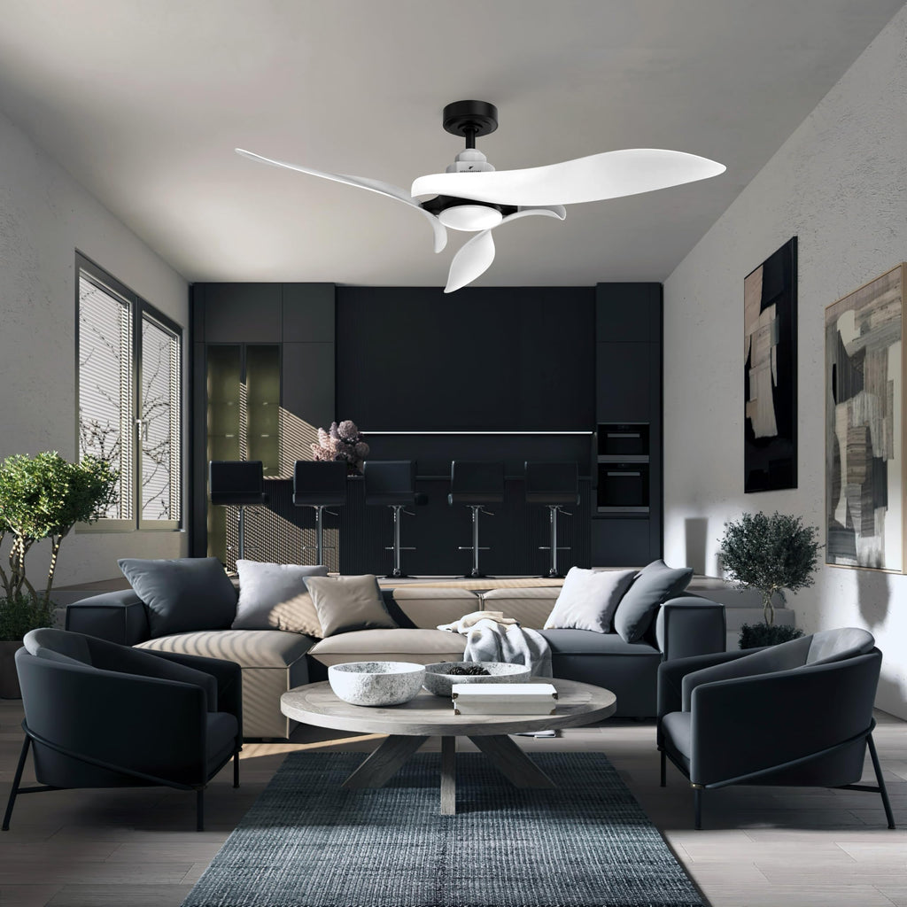 Gyro Ceiling Fans with Lights and Remote, 54 Inch Modern Bedroom Ceiling Fan with 3 Sculpted Blades, Reversible Ultra
