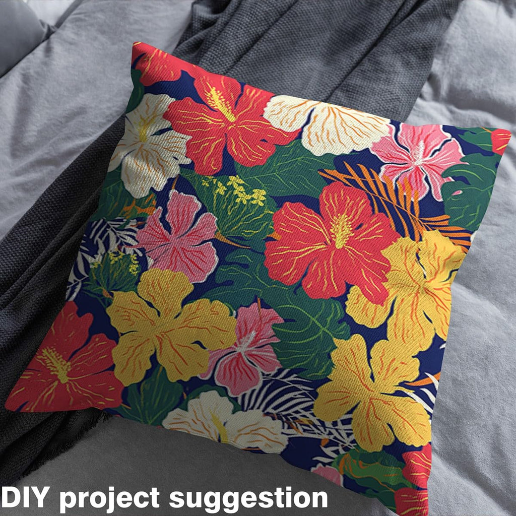 Watercolor Flower Fabric by The Yard, Palm Leaf Tropical Plants Fabric by The Yard for Teens Craft Lover, Garden Floral
