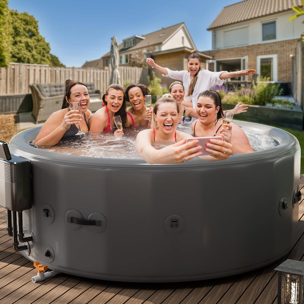 77 Inch Drop-Stitch Inflatable Hot Tub for 6 Person, Rigid Portable Outdoor Spa with 160 Bubble Jets, 104°F Smart
