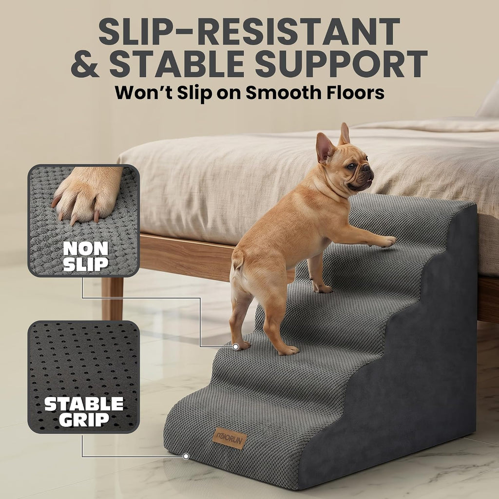 Dog Stairs for High Beds, 24.5" Foam Pet Ramp Step for Small Dogs