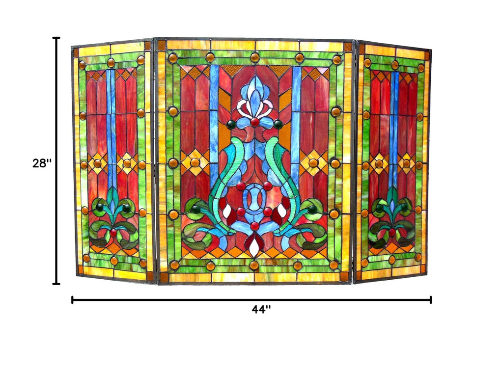 Folding Victorian Wide Tiffany-Glass Fireplace Screen (3 Pieces), 44"