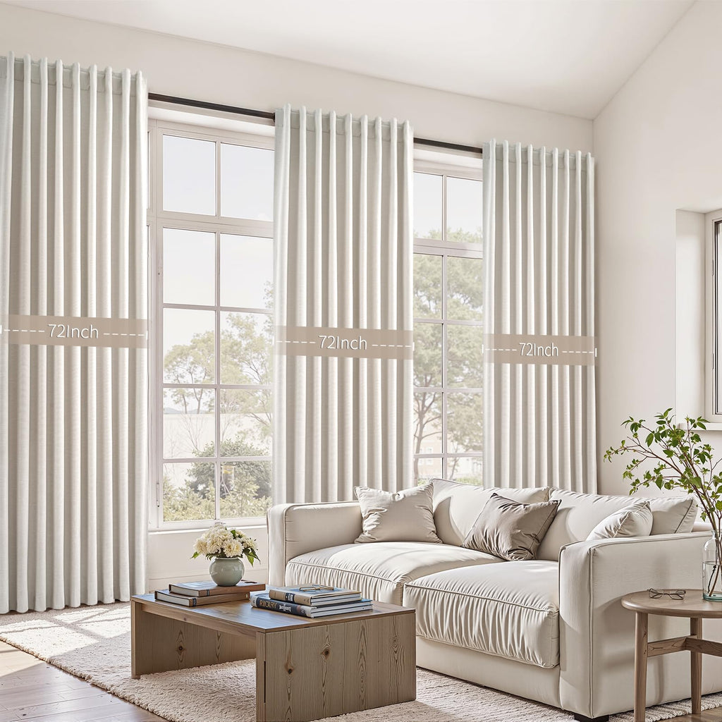Birch Cream Extra Wide 72 Inches Blackout Curtains Ivory Linen Blend Pleated Farmhouse Drapes Back Tab Pleated Rod