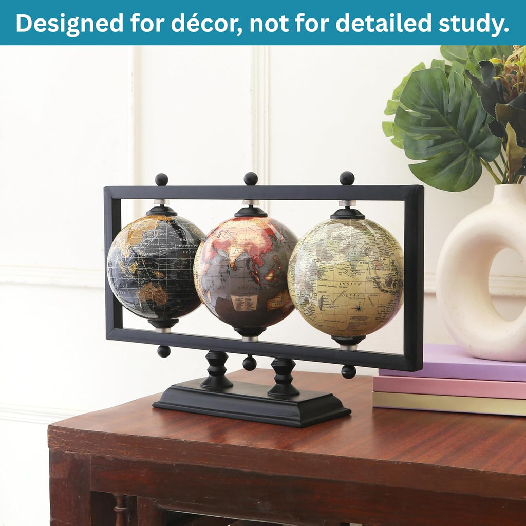 4'' Earth Globe for Desk Elegant Office Decor World Globe Sturdy Metal Stand (NOT PLASTIC!) - Rotating - Set of 3