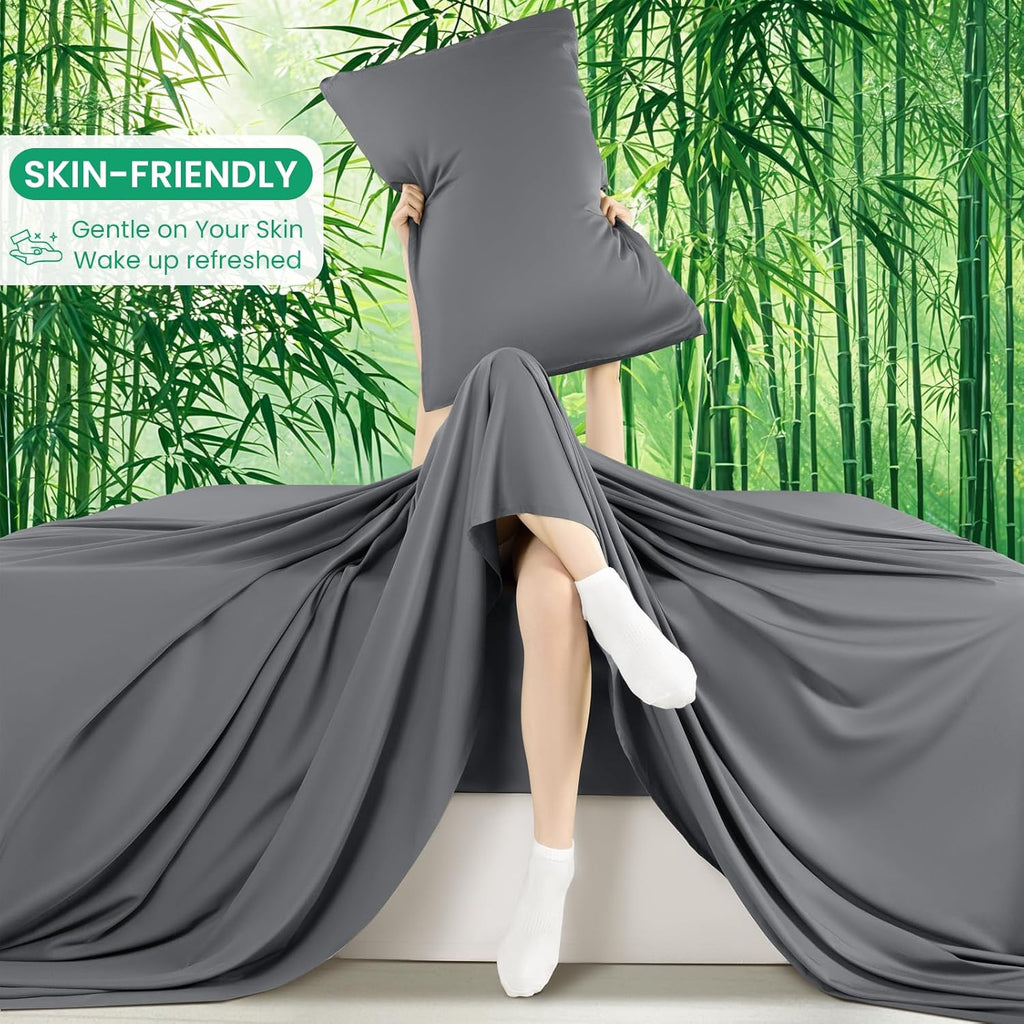 100% Viscose Derived from Bamboo Sheets Queen, Ultra Breathable & Cooling Bed Sheets for Hot Sleepers, Hotel Luxury