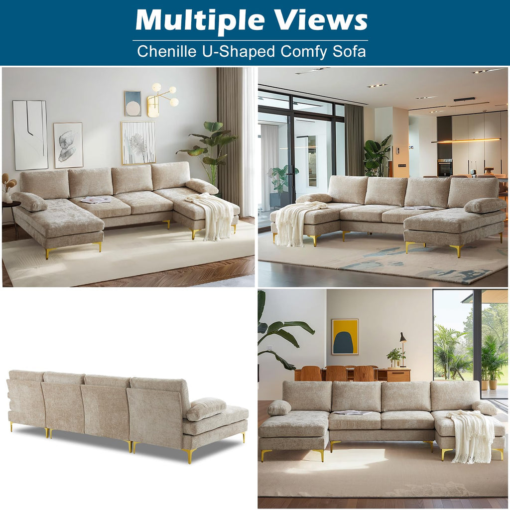 110" Large U-Shape Sectional Sofa Couch with 51" D Double Chaise, Modern Sectional Couch Set with Soft 5.9"