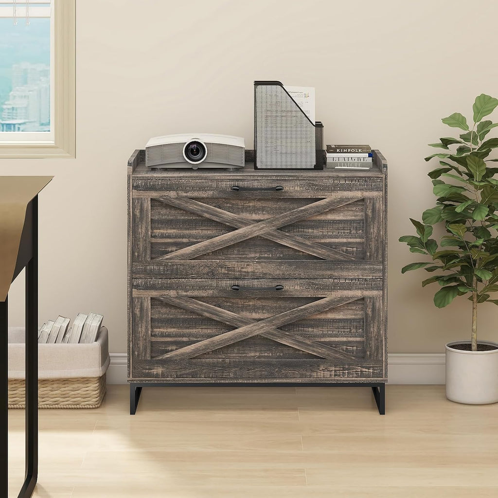 2 Drawer Lateral File Cabinet with Charging Station, Dark Oak | Filing Cabinet for Letter/Legal/A4 Size Hanging