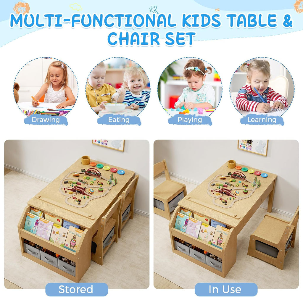 In-1 Kids Art Table and Chairs, Toddler Table and Chair Set, Craft Play Desk for Kids, Convertible Art Easel