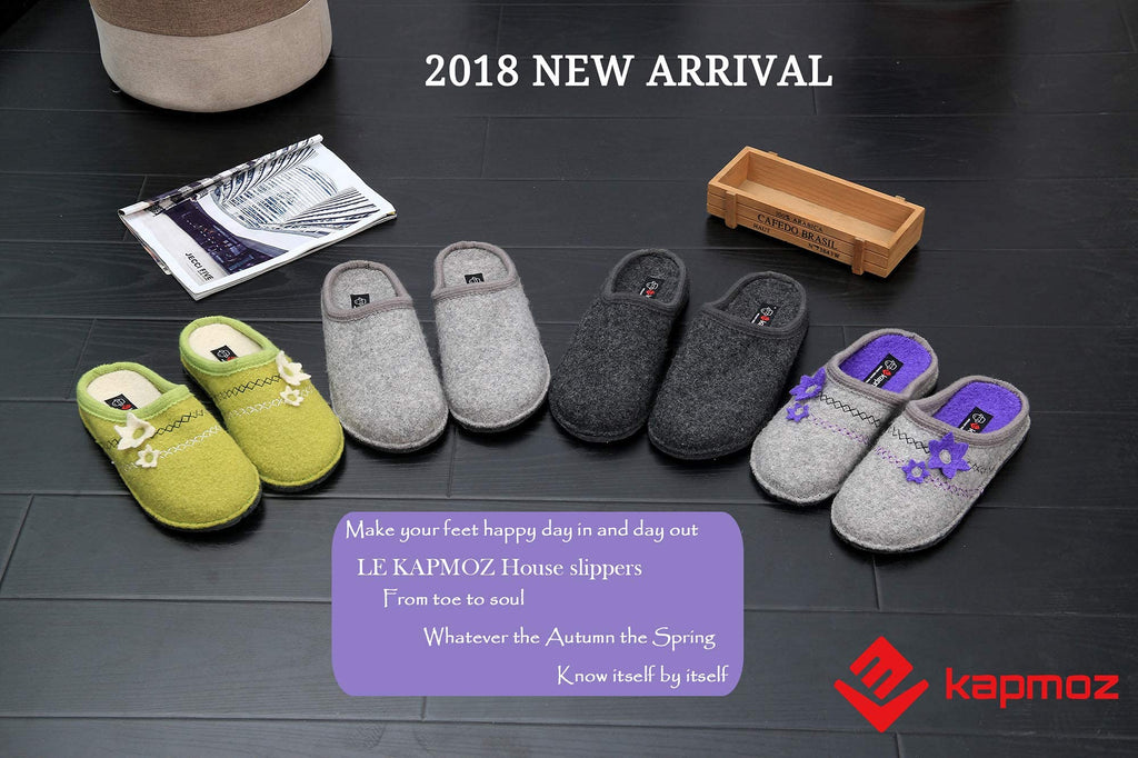 Men's Boiled Wool House Slippers Breathable Winter Warm Slip on Mules Indoor/Outdoor Slipper for Women (9.5-10.5 US