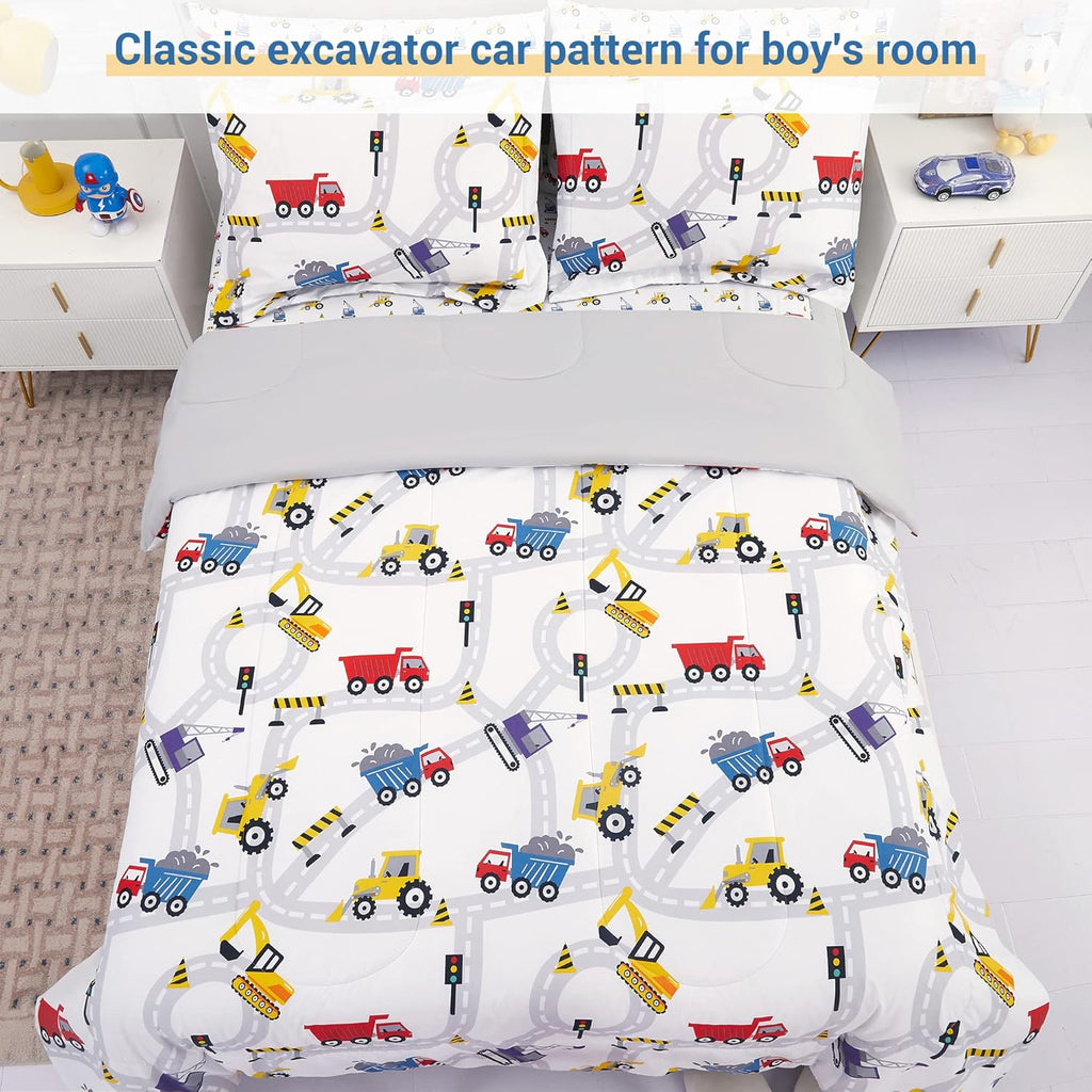 Kids Twin Bedding Sets for Boys, Girls Soft Twin Comforter Set with Sheets, 5 Pieces Microfiber Bed in a Bag, White