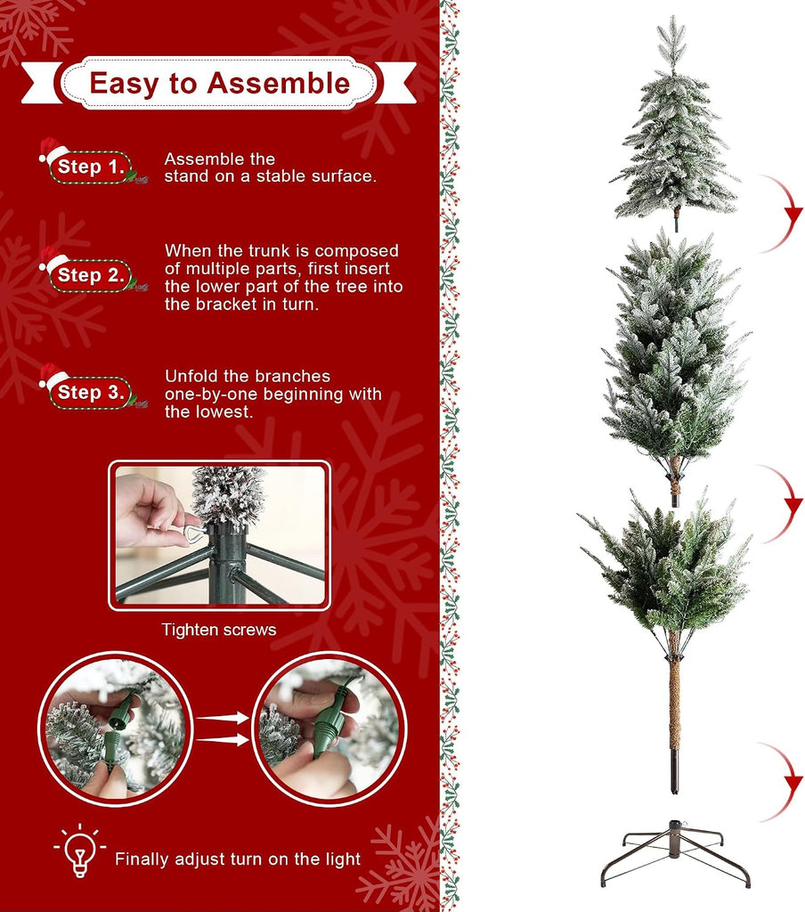 Artificial Christmas Tree, Pre-Lit Flocked Pencil Christmas Tree Chicago Frostwood Spruce with 350 Warm White