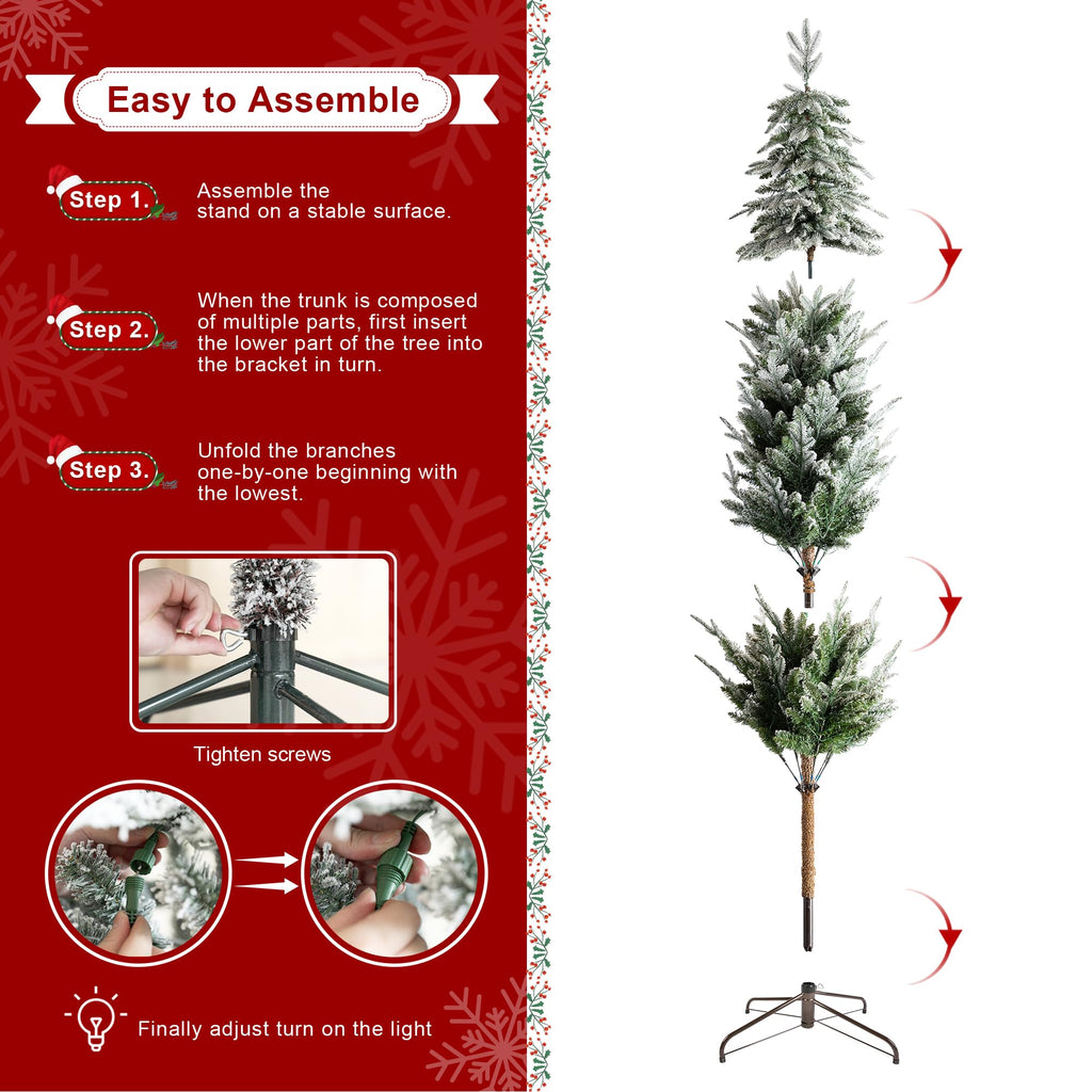 7.5ft Prelit Flocked Pencil Spruce Artificial Christmas Tree