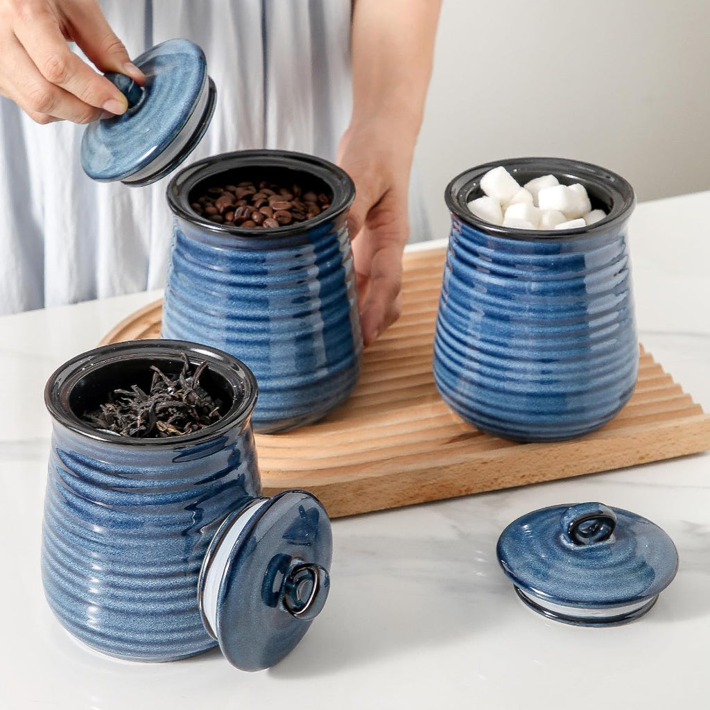 Ceramic Food Storage Jars,25 Oz Porcelain Kitchen Canisters with Airtight Lids,Flour Containers - Set of 3