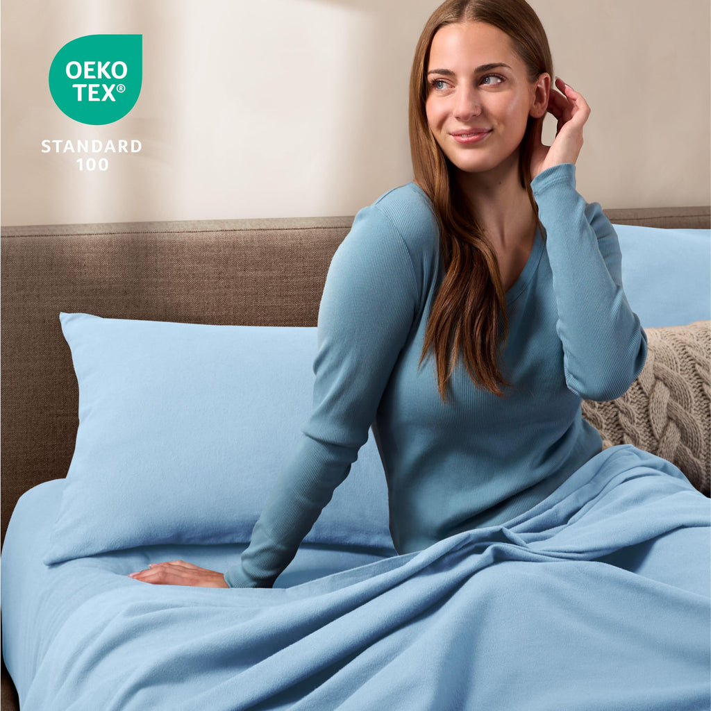 Flannel Pillowcases 100% Cotton (Standard Set of 2, Light Blue)