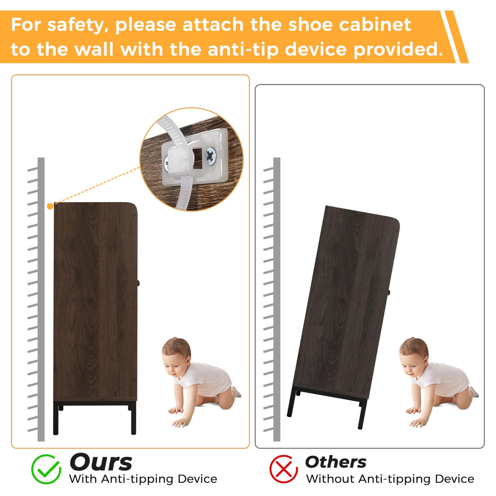 Shoe Cabinet, Rattan Shoe Rack Organizer with Doors