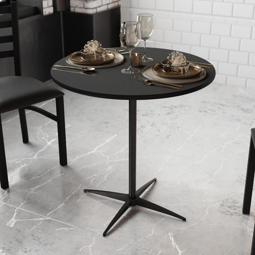 30 in Wood Round Cocktail Table, Black
