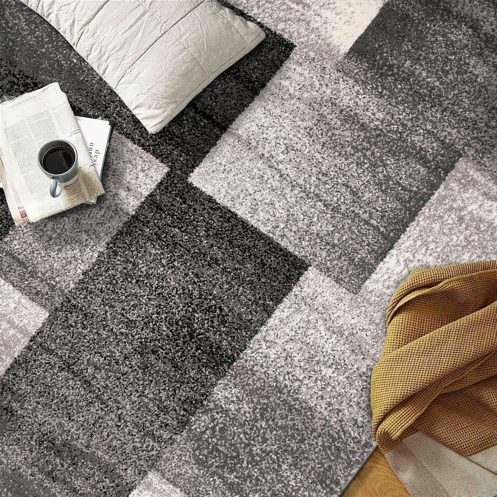 Distressed Boxes Modern Non-Shedding Cozy Area Rug Gray