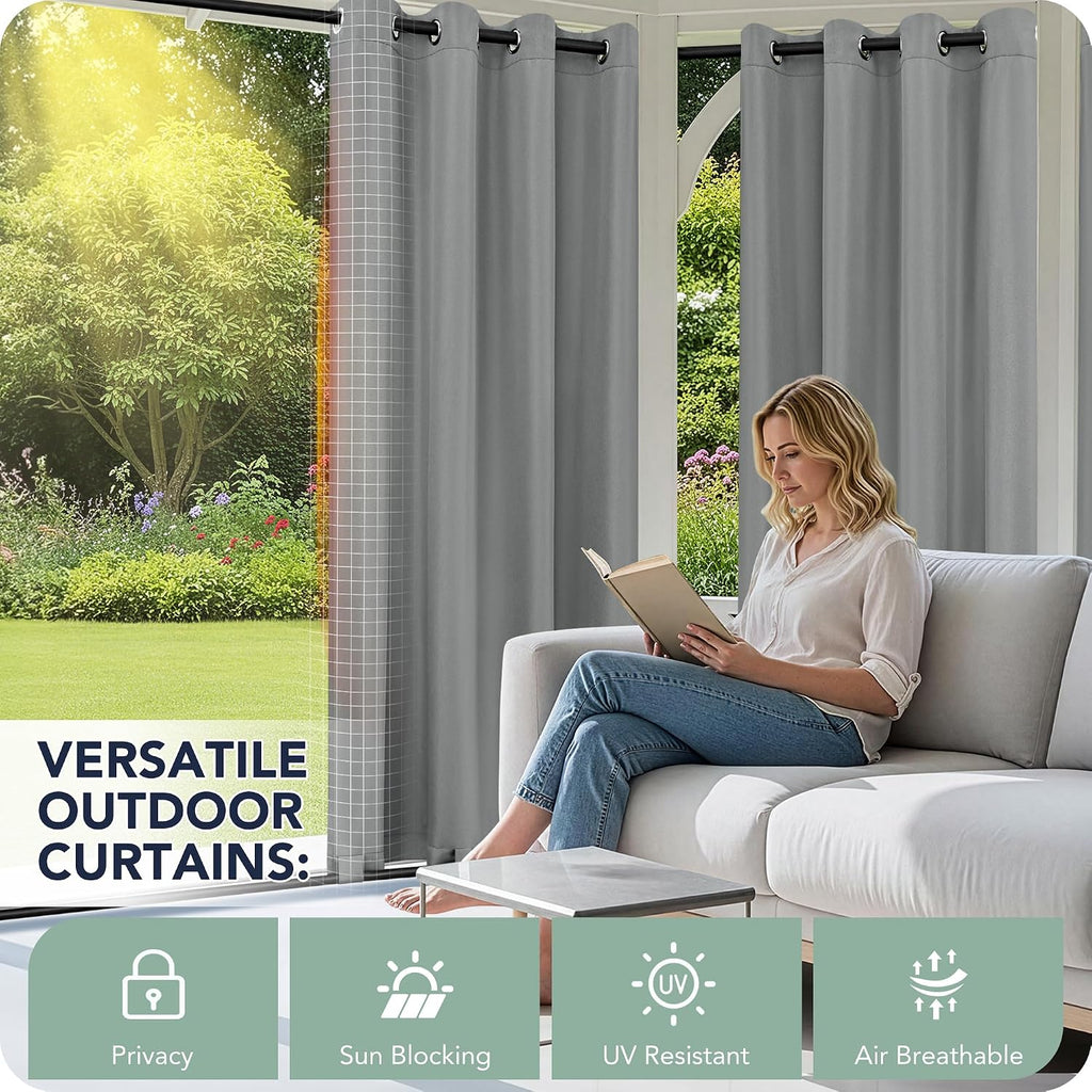 Gazebo Curtains Outdoor Waterproof 6 Panels, Porch Sun Shade | Weatherproof & Privacy, Windproof Outside Drapes