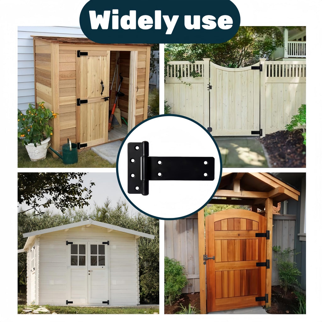 5 in T-Strap Heavy Duty Gate Hinges, 260 Lbs Capacity Black Shed Door Hinges, 4 Pack Heavy Duty Gate Hinge, Wrought