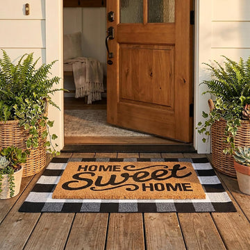 Home Sweet Home Doormat Set, 2-Piece Layered Front Porch Mat Combo, Natural Coir Welcome Mat with Black and White