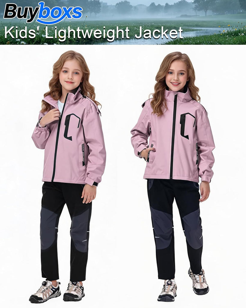 Rain Jacket Boys Girls Lightweight Raincoats Kids Outdoor Windbreaker Jackets with Detachable Hood