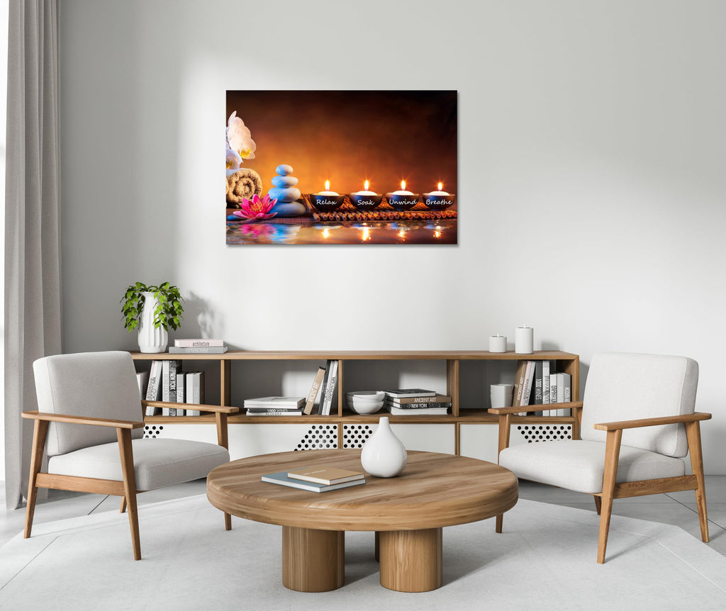 Zen Wall Art Decor Breathe Canvas Art Picture Candles Relaxing Peaceful Poster Prints for Zen Spa Room Artwork Living