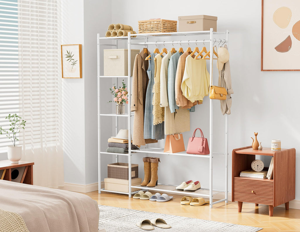 Wardrobe Closet, Portable Clothes Rack with 4 Tiers Shelves