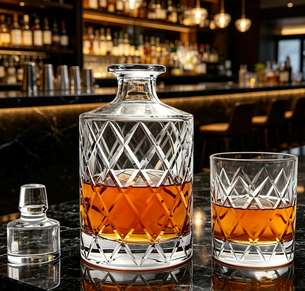 30oz Whiskey Decanter with Glass Stopper, Crystal Bourbon Decanter