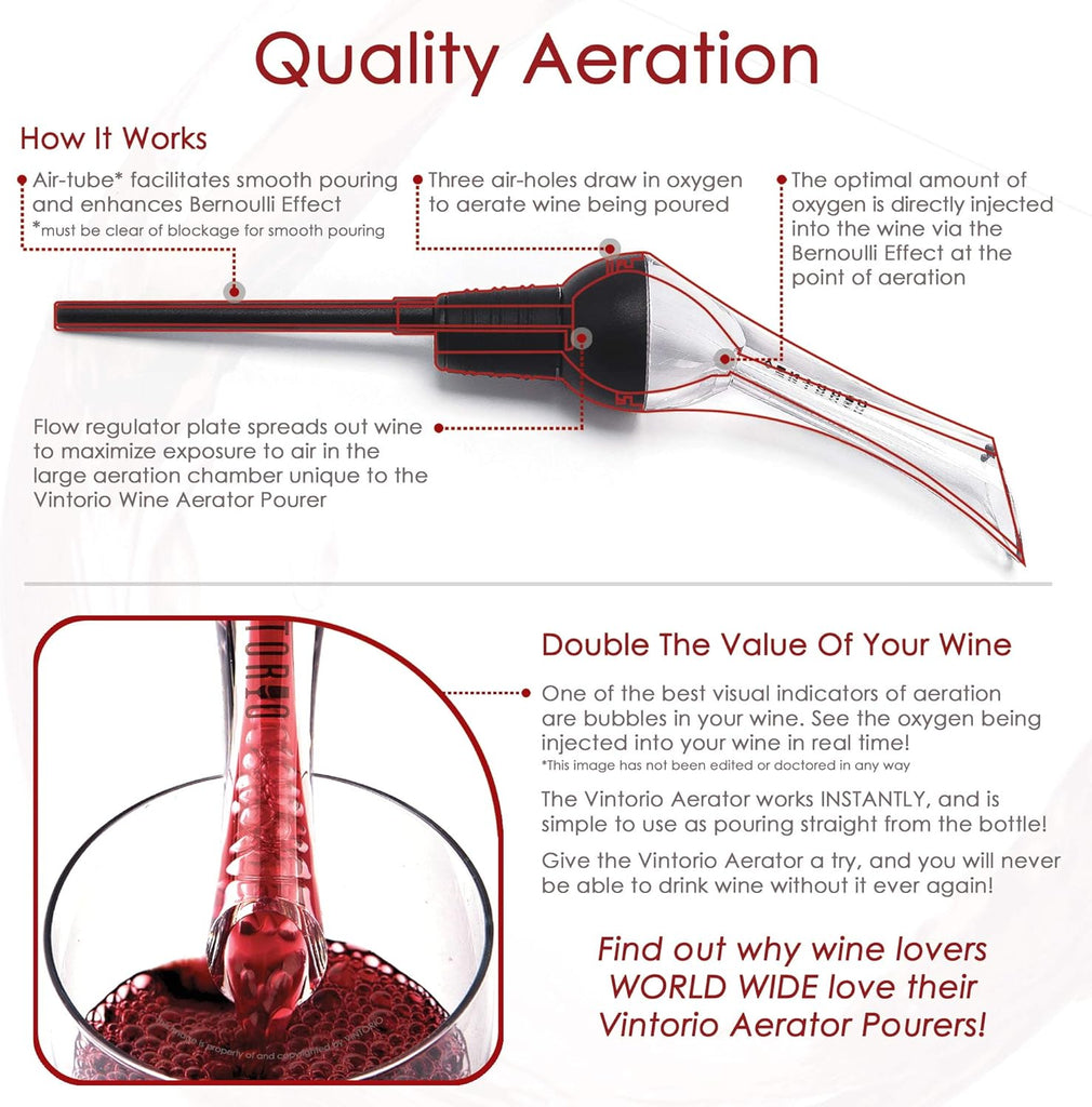 Wine Aerator Pourer - Premium Aerating Pourer and Decanter Spout (Black)
