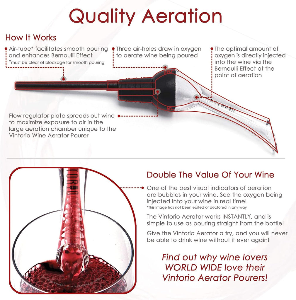 Wine Aerator Pourer - Premium Aerating Pourer and Decanter Spout (Black)